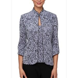 Alex Evenings Blue Floral Glitter‎ 2 Piece Jacket Tank Top Set Women's Size S